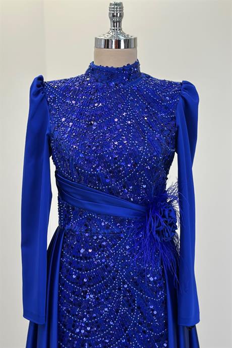 Flowers Tesettür Abiye Saks