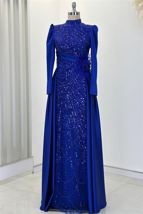 Flowers Tesettür Abiye Saks