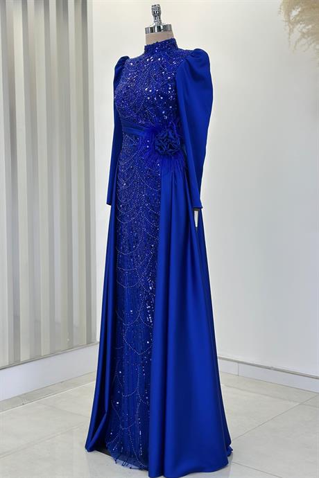 Flowers Tesettür Abiye Saks