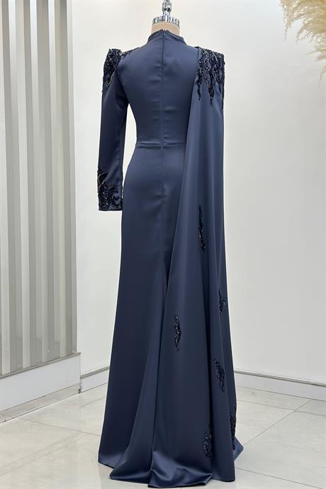 Garnili Tesettür Abiye İndigo