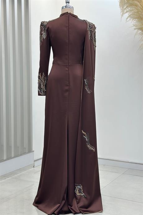 Garnili Tesettür Abiye Kahve