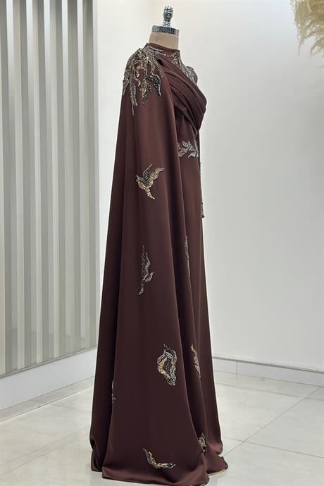 Garnili Tesettür Abiye Kahve