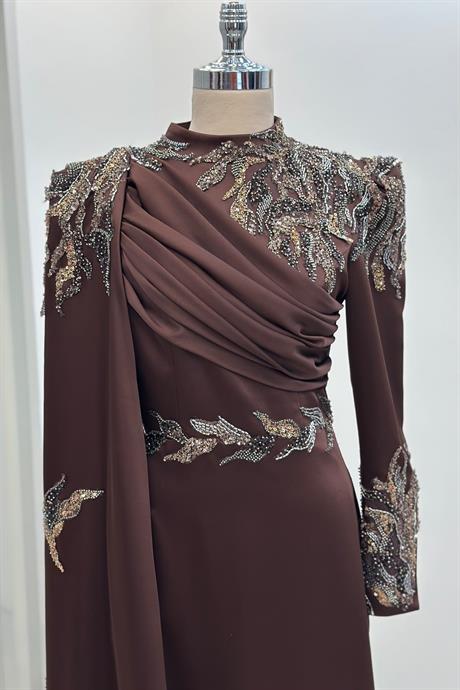 Garnili Tesettür Abiye Kahve