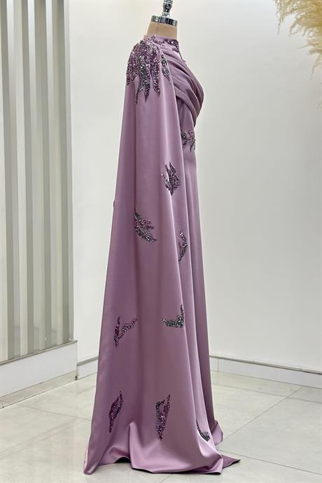 Garnili Tesettür Abiye Lila