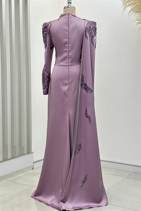 Garnili Tesettür Abiye Lila