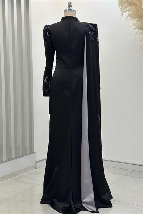 Garnili Tesettür Abiye Siyah