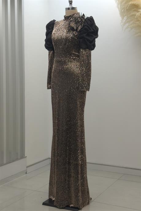 Gina Tesettür Abiye Siyah - Gold