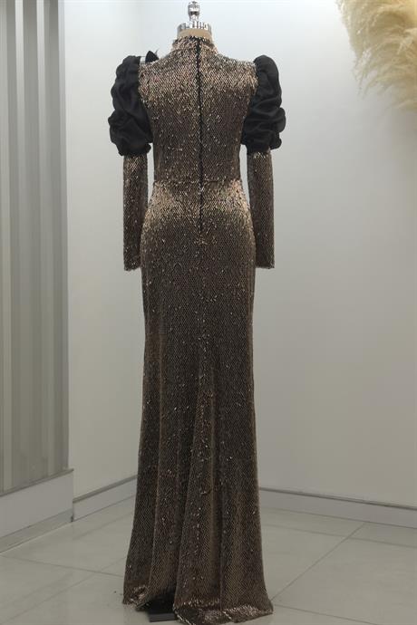 Gina Tesettür Abiye Siyah - Gold
