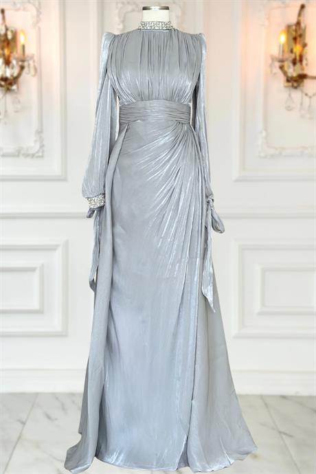 Gözde Tesettür Abiye Gri