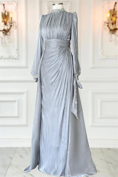 Gözde Tesettür Abiye Gri