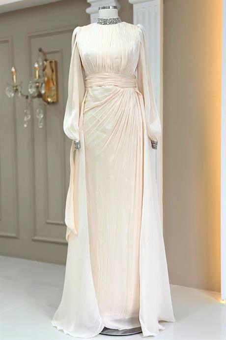 Gözde Tesettür Abiye Krem