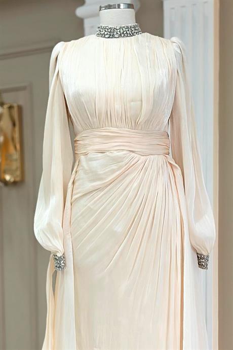 Gözde Tesettür Abiye Krem