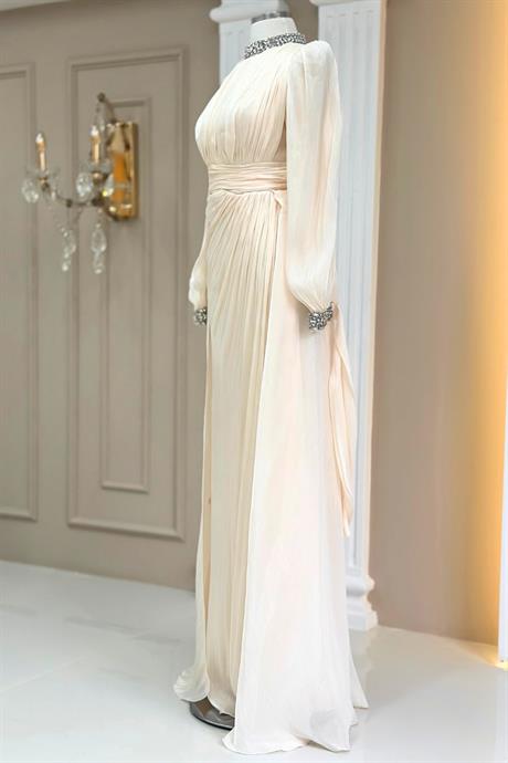 Gözde Tesettür Abiye Krem