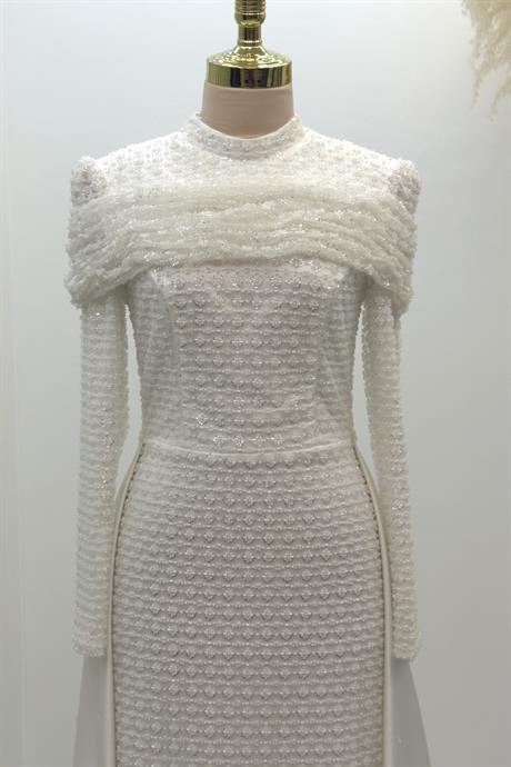 Griselda Tesettür Abiye Beyaz