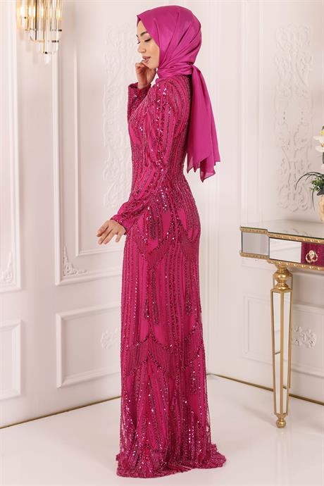 Hafsa Tesettür Abiye Fuşya