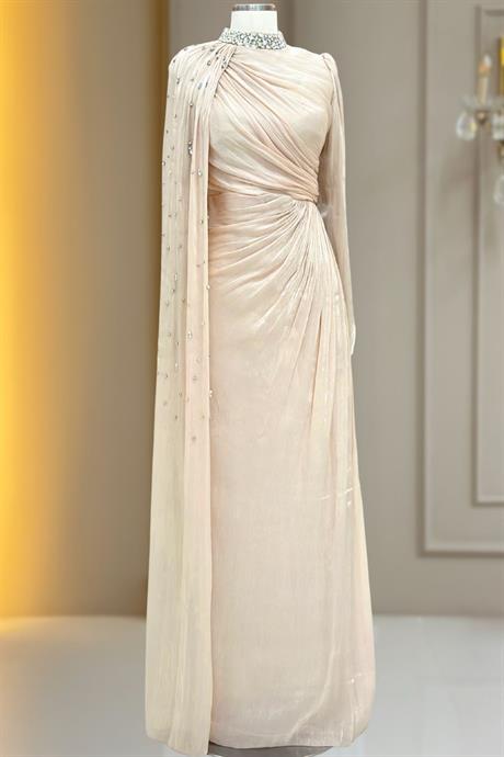 Helen Tesettür Abiye Krem