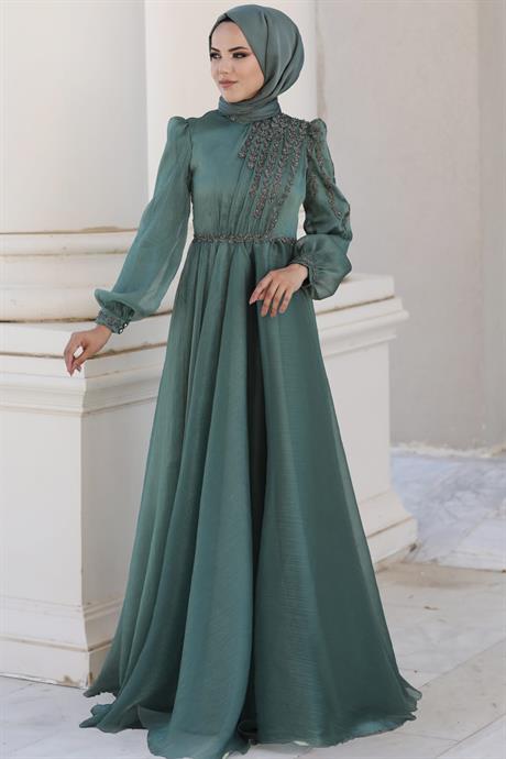 Helen Tesettür Abiye Yeşil