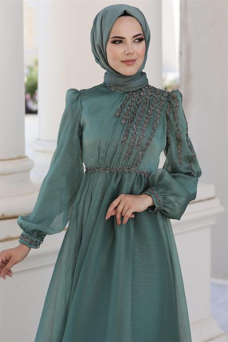 Helen Tesettür Abiye Yeşil