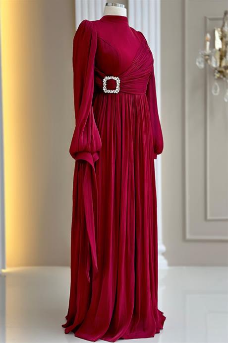 Hira Tesettür Abiye Bordo