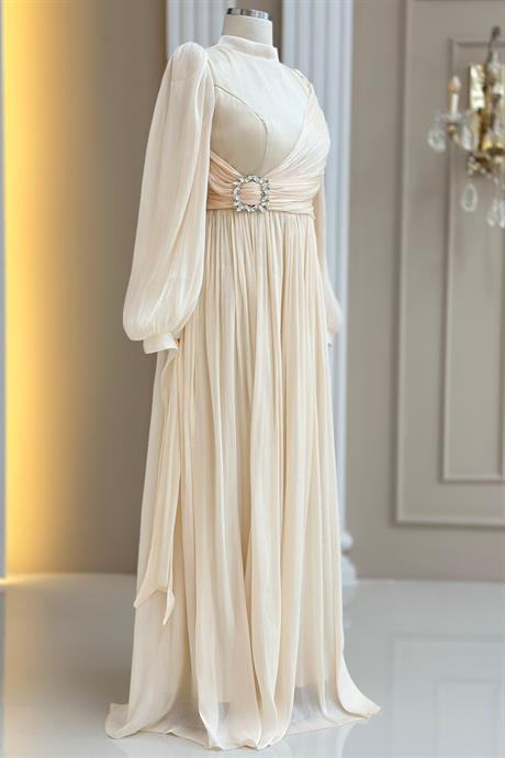 Hira Tesettür Abiye Ekru