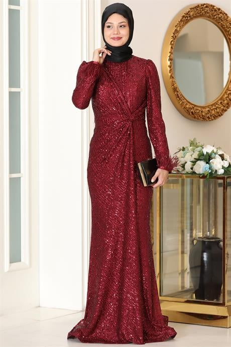 Hüma Tesettür Abiye Bordo