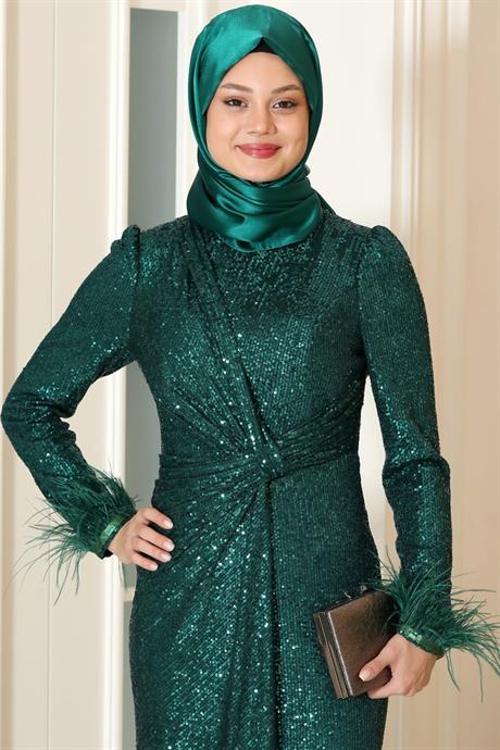 Hüma Tesettür Abiye Zümrüt