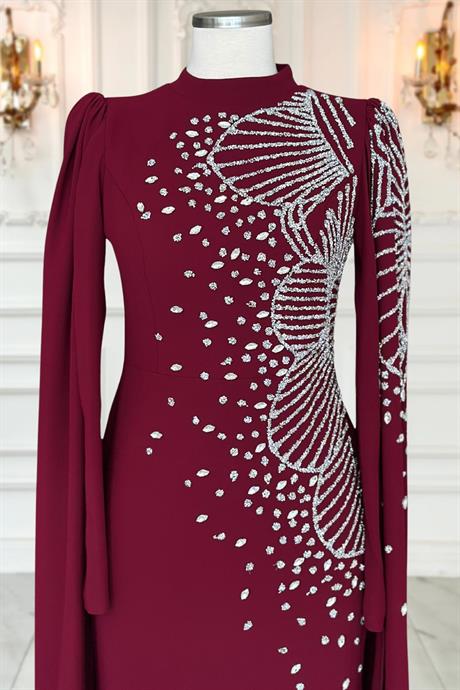 Hüsna Tesettür Abiye Bordo