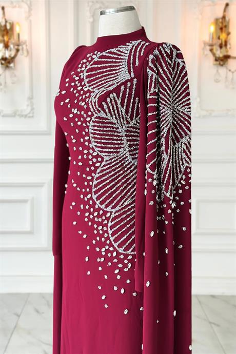 Hüsna Tesettür Abiye Bordo