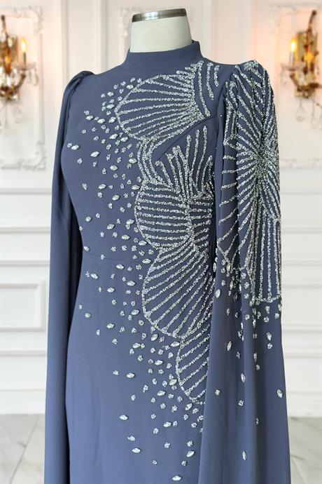 Hüsna Tesettür Abiye İndigo