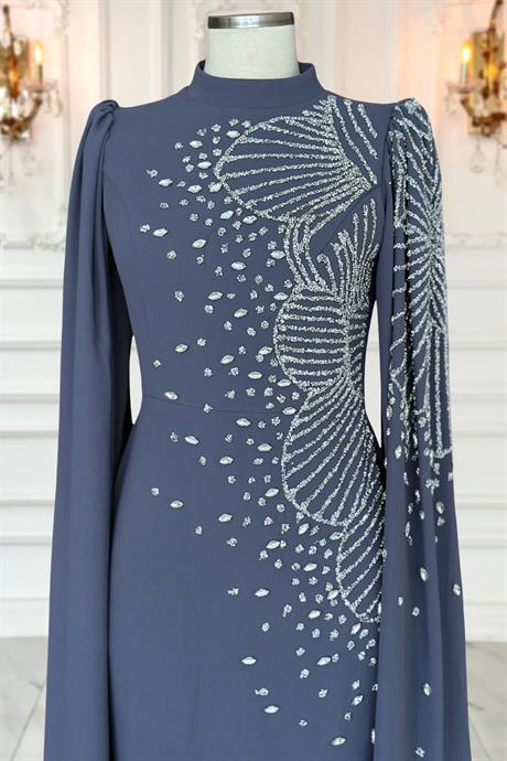 Hüsna Tesettür Abiye İndigo