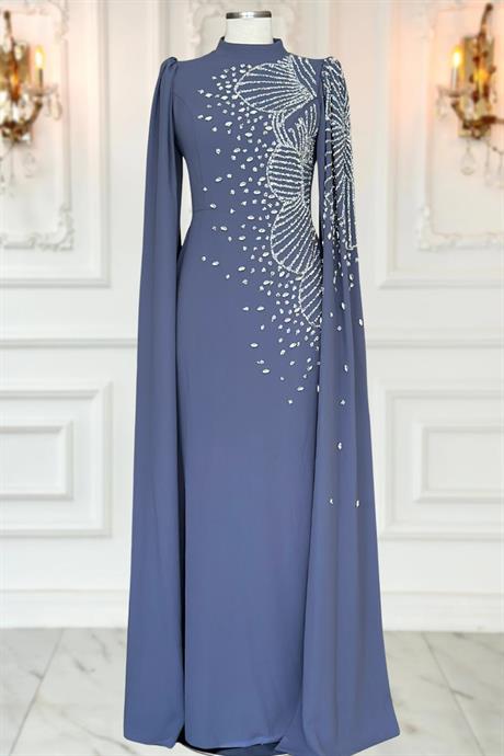 Hüsna Tesettür Abiye İndigo