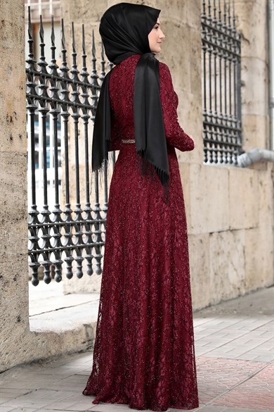 İpek Tesettür Abiye Bordo