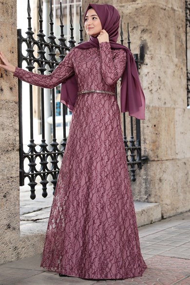 İpek Tesettür Abiye Lila