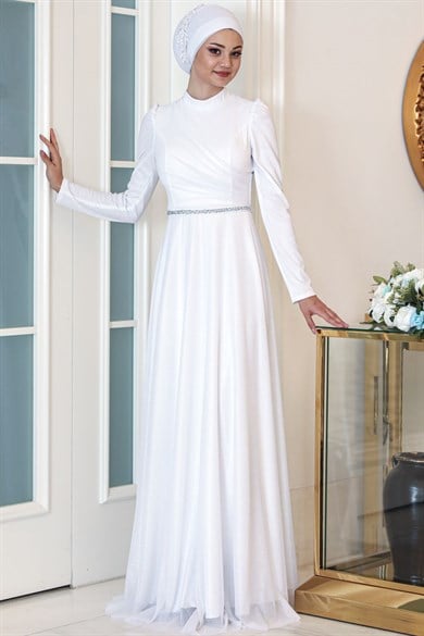 Işıl Tesettür Abiye Beyaz