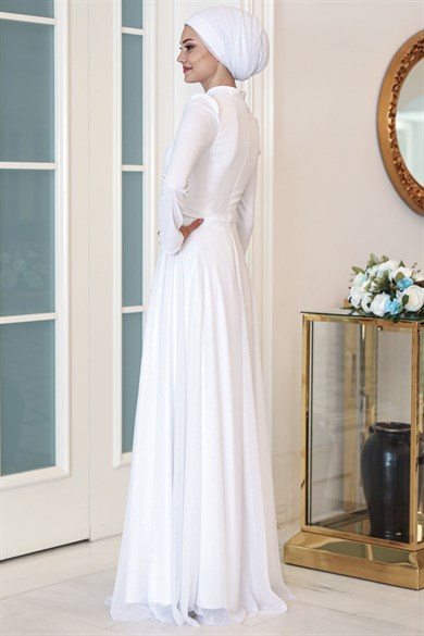 Işıl Tesettür Abiye Beyaz