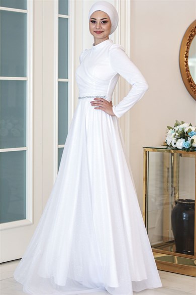 Işıl Tesettür Abiye Beyaz