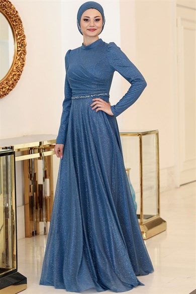 Işıl Tesettür Abiye İndigo
