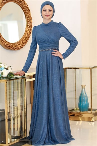 Işıl Tesettür Abiye İndigo