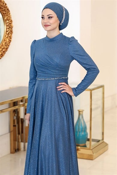 Işıl Tesettür Abiye İndigo