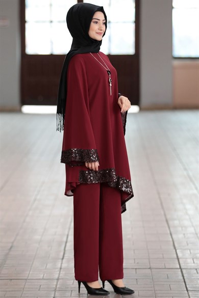 Işıl Tesettür Takım Bordo