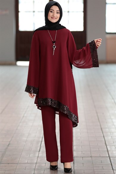 Işıl Tesettür Takım Bordo