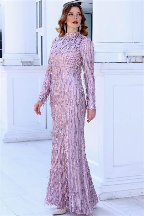 Işıltı Tesettür Abiye Lila