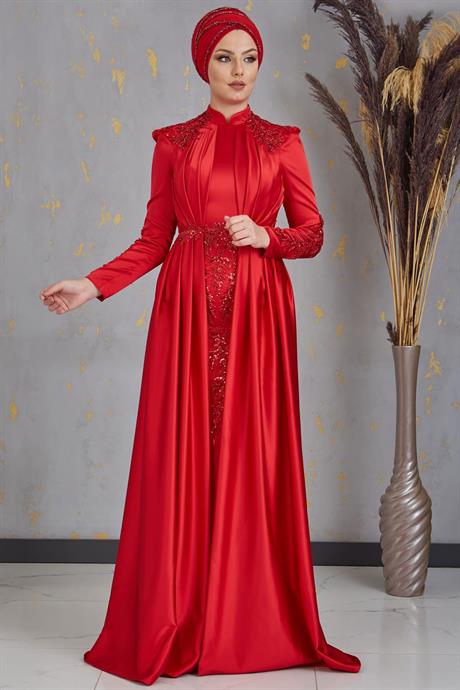 Karaca Tesettür Abiye Kırmızı