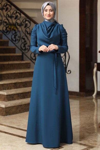 Kardelen Tesettür Elbise Petrol
