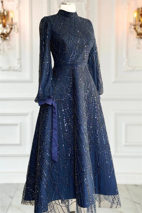 Karina Tesettür Abiye Lacivert