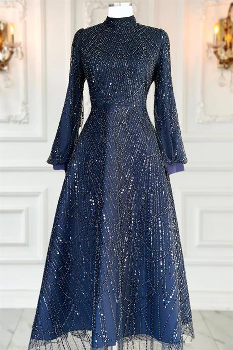 Karina Tesettür Abiye Lacivert