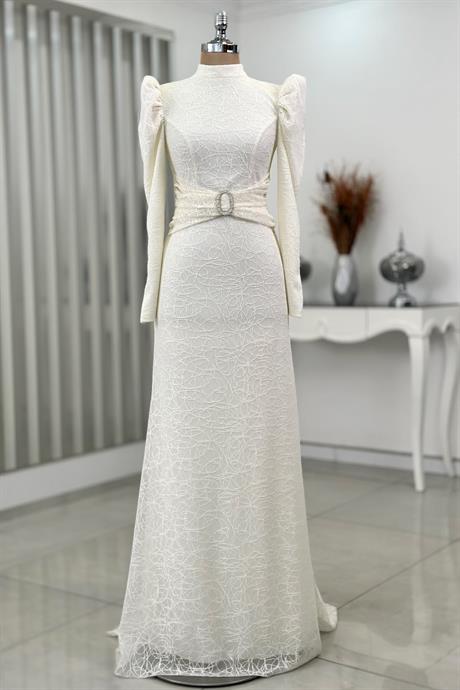 Karmen Tesettür Abiye Ekru