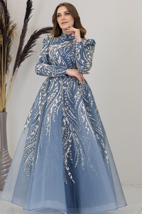 Kayra Tesettür Abiye İndigo