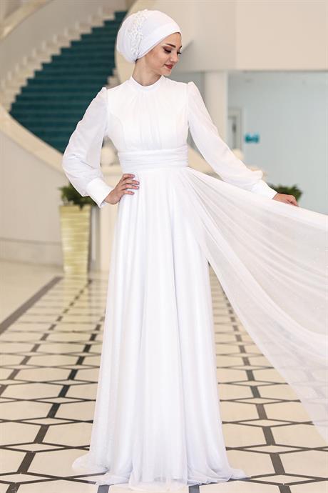 Kübra Tesettür Abiye Ekru
