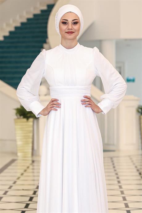 Kübra Tesettür Abiye Ekru